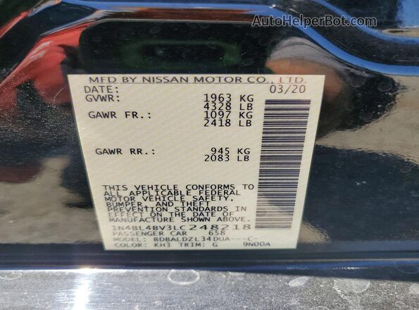 1N4BL4BV3LC248218 2020 NISSAN ALTIMA Черный Вид подкапотного пространства
