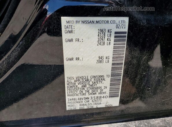 1N4BL4BV3MN358840 2021 NISSAN ALTIMA Black Շարժիչի բաժամունքի տեսք