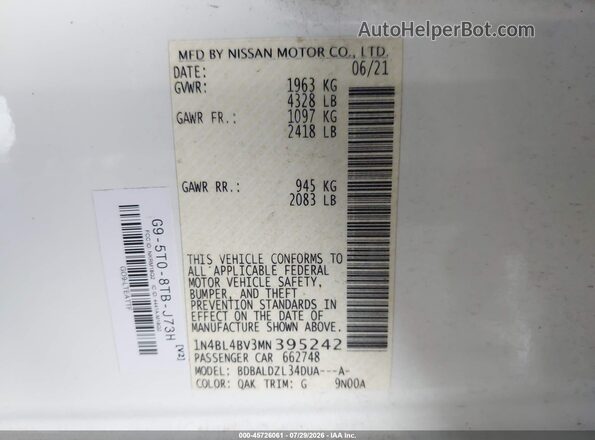 1N4BL4BV3MN395242 2021 NISSAN ALTIMA Белый Вид подкапотного пространства