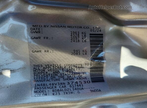 1N4BL4BV3RN374530 2024 NISSAN ALTIMA Серебряный Вид подкапотного пространства