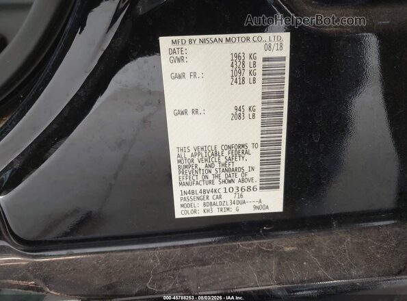 1N4BL4BV4KC103686 2019 NISSAN ALTIMA Black Vista del compartimento del motor