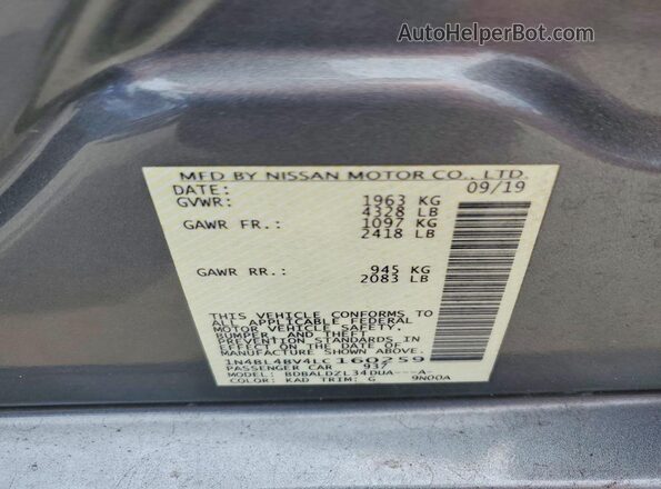 1N4BL4BV4LC160259 2020 NISSAN ALTIMA Gray VIN sticker view