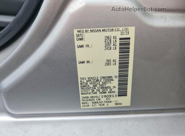 1N4BL4BV4LC190913 2020 NISSAN ALTIMA Серебряный Вид подкапотного пространства