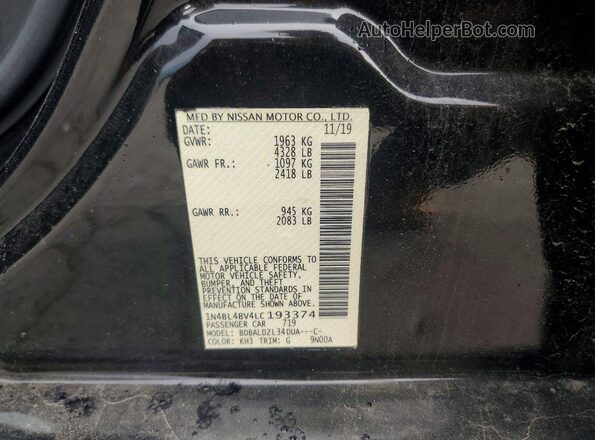 1N4BL4BV4LC193374 2020 NISSAN ALTIMA Black Engine compartment view
