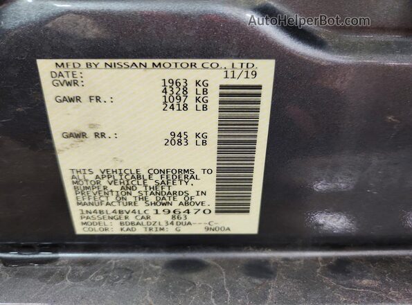 1N4BL4BV4LC196470 2020 NISSAN ALTIMA Серебряный Вид подкапотного пространства
