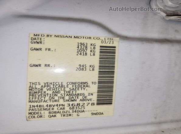 1N4BL4BV4PN368278 2023 NISSAN ALTIMA White Вид підкапотного простору