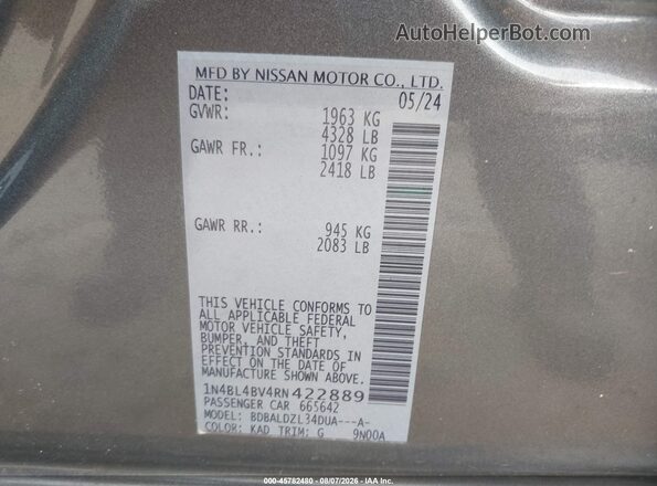 1N4BL4BV4RN422889 2024 NISSAN ALTIMA Gray ძრავის განყოფილების ხედი