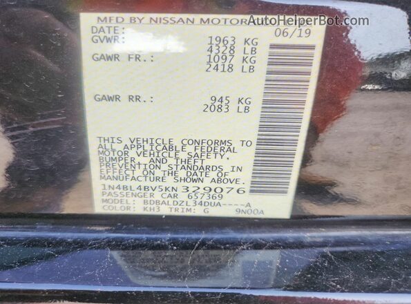 1N4BL4BV5KN329076 2019 NISSAN ALTIMA Black Widok komory silnika