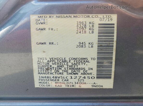 1N4BL4BV5LC127450 2020 NISSAN ALTIMA Gray Widok komory silnika