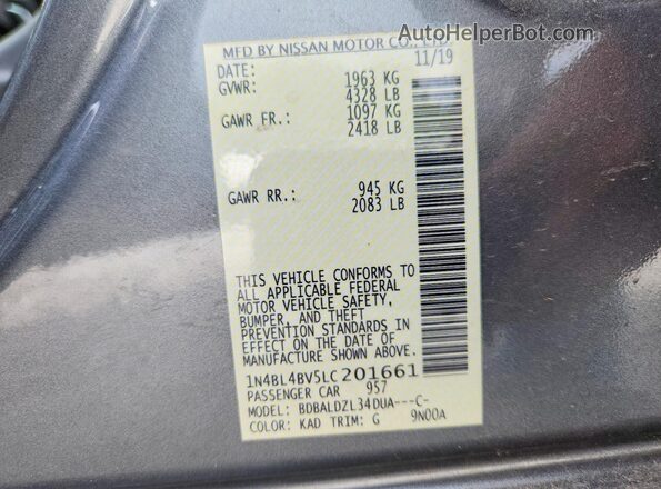 1N4BL4BV5LC201661 2020 NISSAN ALTIMA Gray VIN sticker view