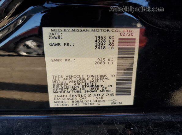 1N4BL4BV5LC238726 2020 NISSAN ALTIMA Black Շարժիչի բաժամունքի տեսք