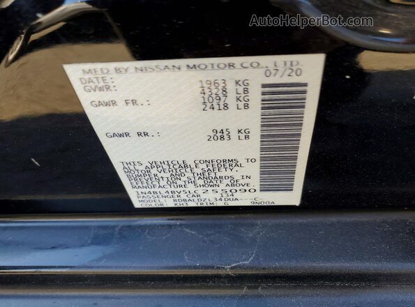 1N4BL4BV5LC255090 2020 NISSAN ALTIMA Black Vista del compartimento del motor
