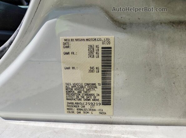 1N4BL4BV5LC259219 2020 NISSAN ALTIMA White Շարժիչի բաժամունքի տեսք