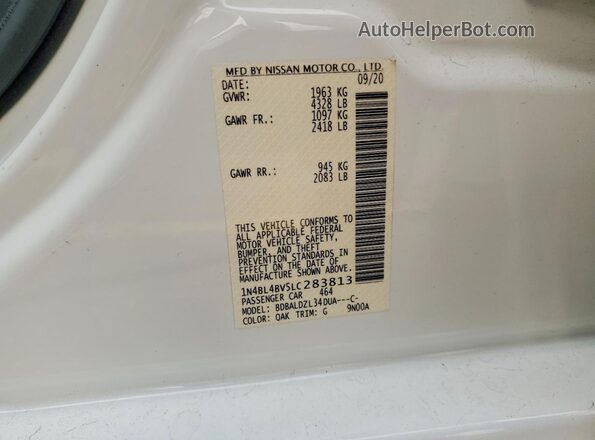 1N4BL4BV5LC283813 2020 NISSAN ALTIMA White Widok komory silnika
