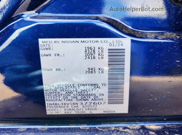 1N4BL4BV5RN377607 2024 NISSAN ALTIMA Blue Engine compartment view