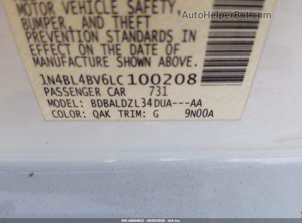1N4BL4BV6LC100208 2020 NISSAN ALTIMA White Շարժիչի բաժամունքի տեսք