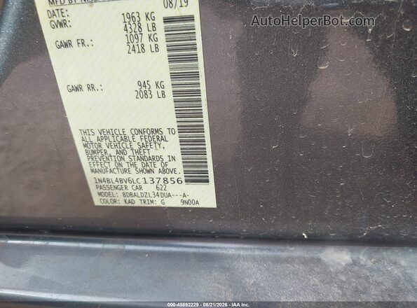 1N4BL4BV6LC137856 2020 NISSAN ALTIMA Gray ძრავის განყოფილების ხედი
