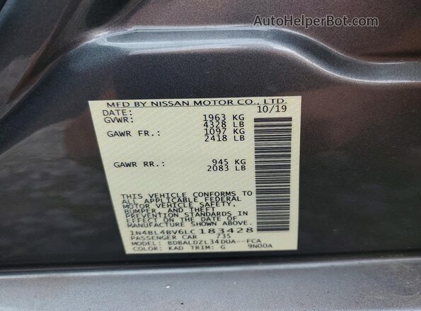 1N4BL4BV6LC183428 2020 NISSAN ALTIMA Gray ძრავის განყოფილების ხედი