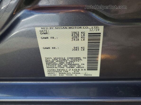 1N4BL4BV6LC210434 2020 NISSAN ALTIMA Gray Vista del compartimento del motor