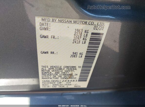 1N4BL4BV6LC214483 2020 NISSAN ALTIMA Gray Շարժիչի բաժամունքի տեսք