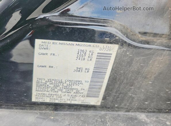 1N4BL4BV6LC256670 2020 NISSAN ALTIMA Black VIN sticker view