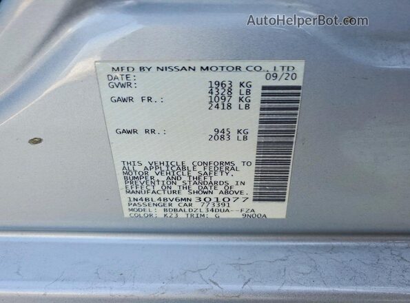 1N4BL4BV6MN301077 2021 NISSAN ALTIMA Silver Vista del compartimento del motor