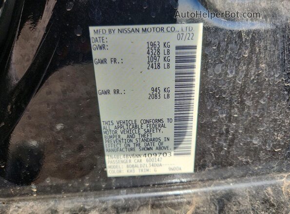 1N4BL4BV6NN409703 2022 NISSAN ALTIMA Black Widok komory silnika