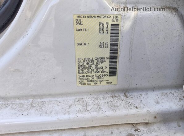 1N4BL4BV7KN310965 2019 NISSAN ALTIMA White Engine compartment view