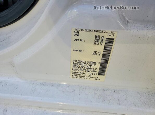 1N4BL4BV7LC179145 2020 NISSAN ALTIMA White Engine compartment view