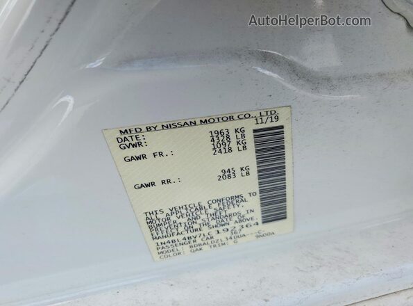 1N4BL4BV7LC192364 2020 NISSAN ALTIMA Белый Вид подкапотного пространства