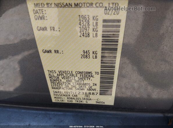 1N4BL4BV7LC238887 2020 NISSAN ALTIMA Gray Engine compartment view