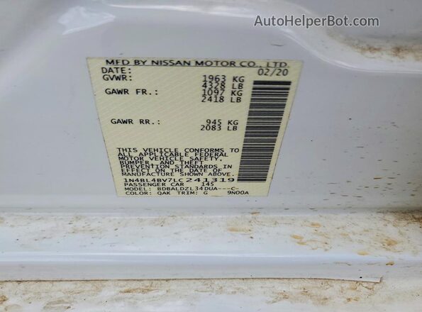 1N4BL4BV7LC241319 2020 NISSAN ALTIMA White Вид підкапотного простору