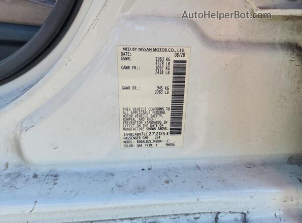 1N4BL4BV7LC272053 2020 NISSAN ALTIMA White ძრავის განყოფილების ხედი