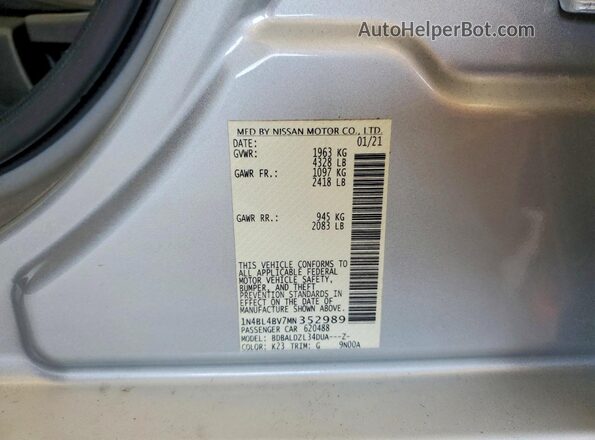1N4BL4BV7MN352989 2021 NISSAN ALTIMA Silver Engine compartment view