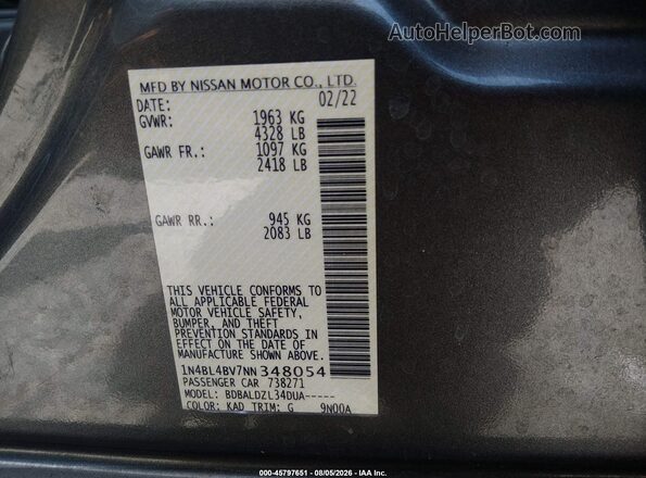 1N4BL4BV7NN348054 2022 NISSAN ALTIMA Gray Widok komory silnika