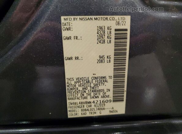 1N4BL4BV8NN421609 2022 NISSAN ALTIMA Gray ძრავის განყოფილების ხედი