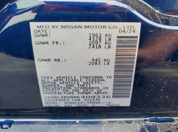 1N4BL4BV8RN409336 2024 NISSAN ALTIMA Blue Widok komory silnika