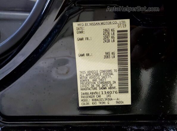 1N4BL4BV9LC134076 2020 NISSAN ALTIMA Черный Вид наклейки с VIN-кодом