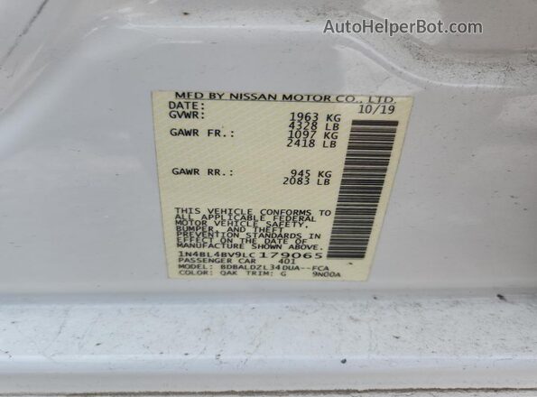 1N4BL4BV9LC179065 2020 NISSAN ALTIMA White Vista del compartimento del motor