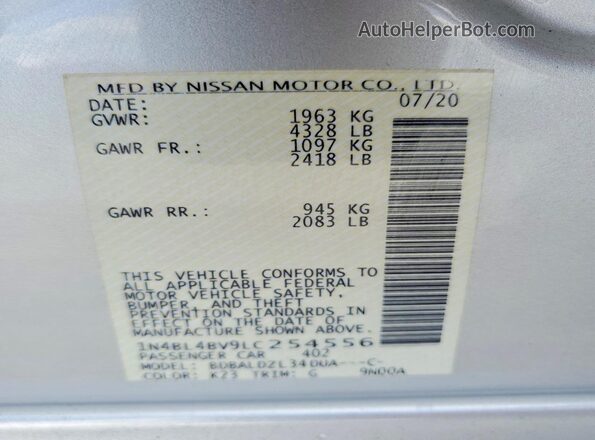 1N4BL4BV9LC254556 2020 NISSAN ALTIMA Silver Widok komory silnika