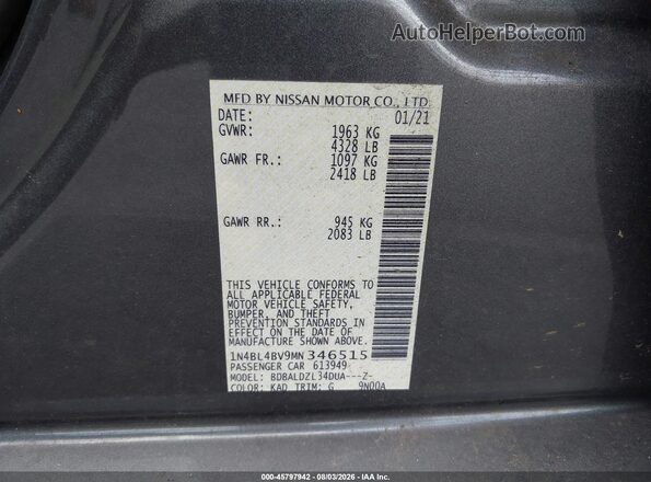 1N4BL4BV9MN346515 2021 NISSAN ALTIMA Gray ძრავის განყოფილების ხედი