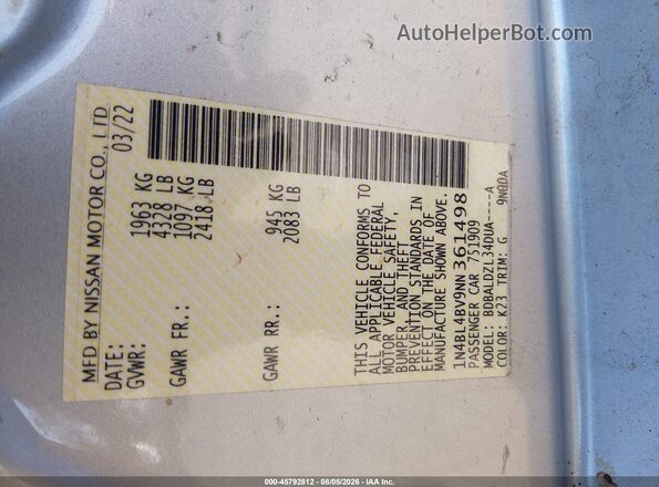 1N4BL4BV9NN361498 2022 NISSAN ALTIMA Silver Widok komory silnika
