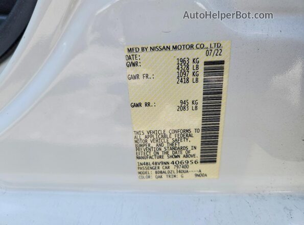 1N4BL4BV9NN406956 2022 NISSAN ALTIMA White Widok komory silnika
