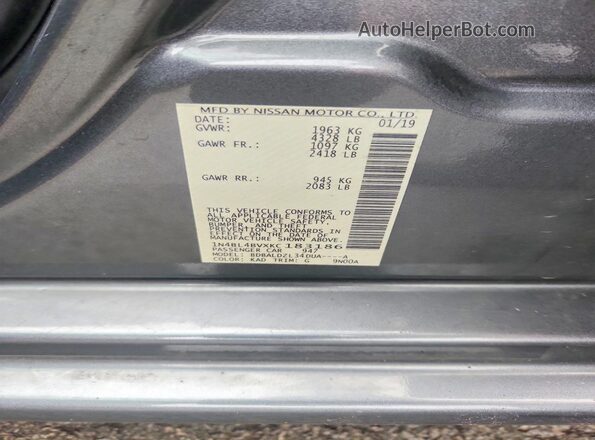 1N4BL4BVXKC183186 2019 NISSAN ALTIMA Gray ძრავის განყოფილების ხედი