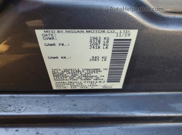 1N4BL4BVXLC200182 2020 NISSAN ALTIMA Gray Շարժիչի բաժամունքի տեսք