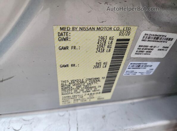 1N4BL4BVXLC248698 2020 NISSAN ALTIMA Silver Vista de la etiqueta del VIN
