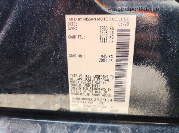1N4BL4BVXLC252914 2020 NISSAN ALTIMA Черный Вид подкапотного пространства