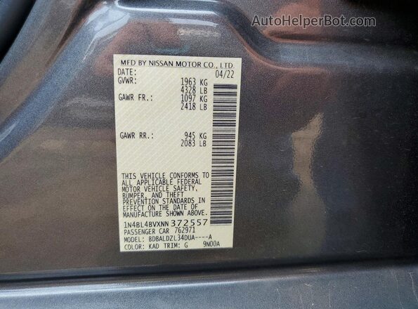1N4BL4BVXNN372557 2022 NISSAN ALTIMA Gray Вид підкапотного простору