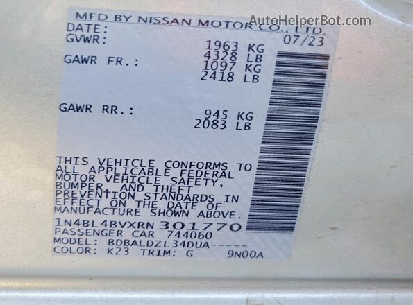 1N4BL4BVXRN301770 2024 NISSAN ALTIMA Silver Vista del compartimento del motor