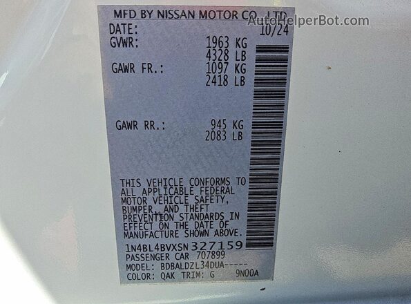 1N4BL4BVXSN327159 2025 NISSAN ALTIMA White VIN sticker view